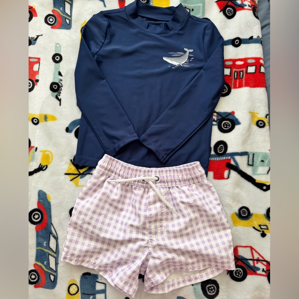 4T - Just One You (Target) Navy Rash Guard w/ Purple gingham Shorts